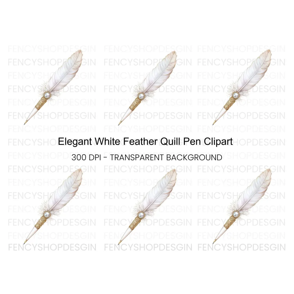 Elegant White Feather Quill Pen Clipart Bundle