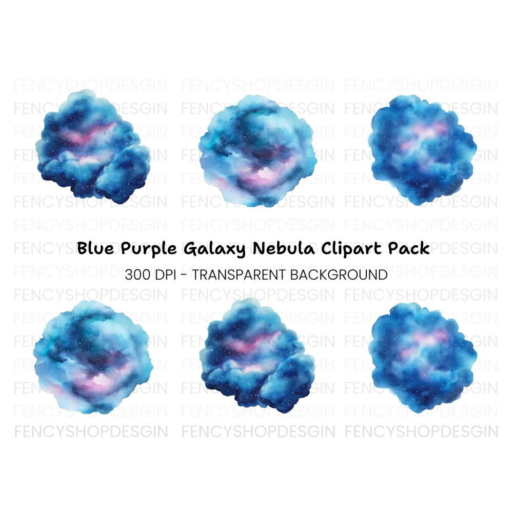 Blue Galaxy Clouds Clipart Bundle
