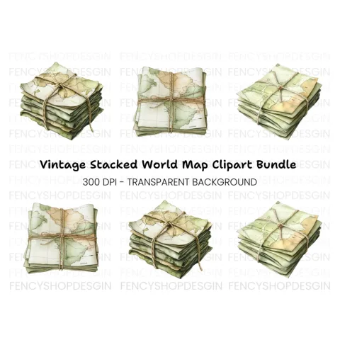 Vintage Stacked Wolrd Map Clipart Bundle