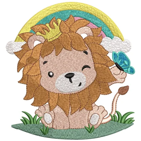 Lion With Butterfly Embroidery Design