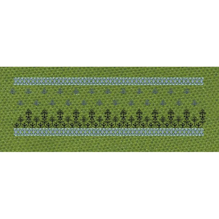 Floral Jacquard Border Green Small Flowers Embroidery Design