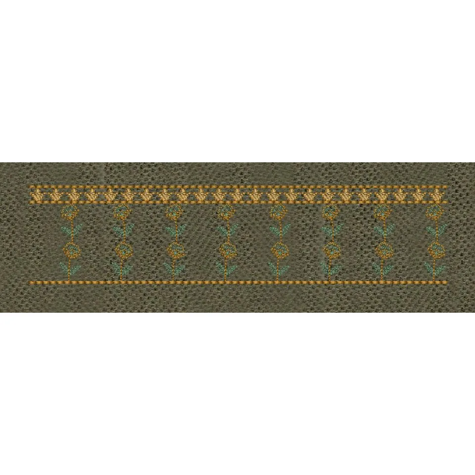 Golden Floral Vertical Lines Jacquard Border Embroidery Design