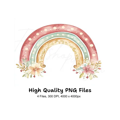 Floral Boho Rainbows Clipart Bundle