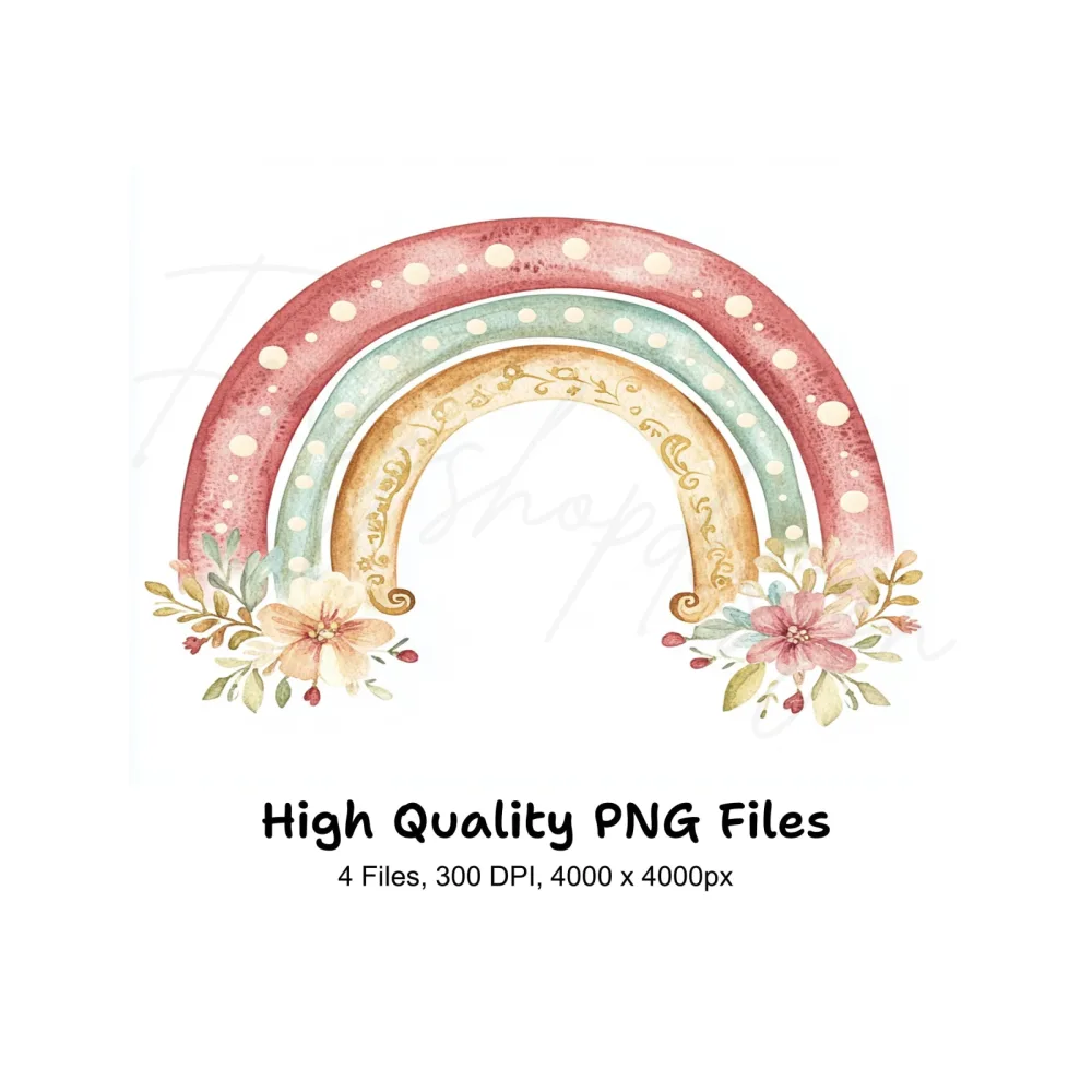 Floral Boho Rainbows Clipart Bundle