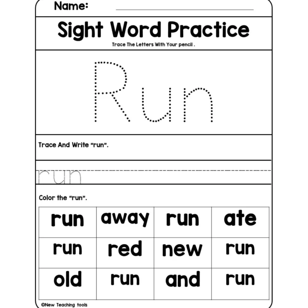 Pre Kindergarten Dolch Sight Word Practice