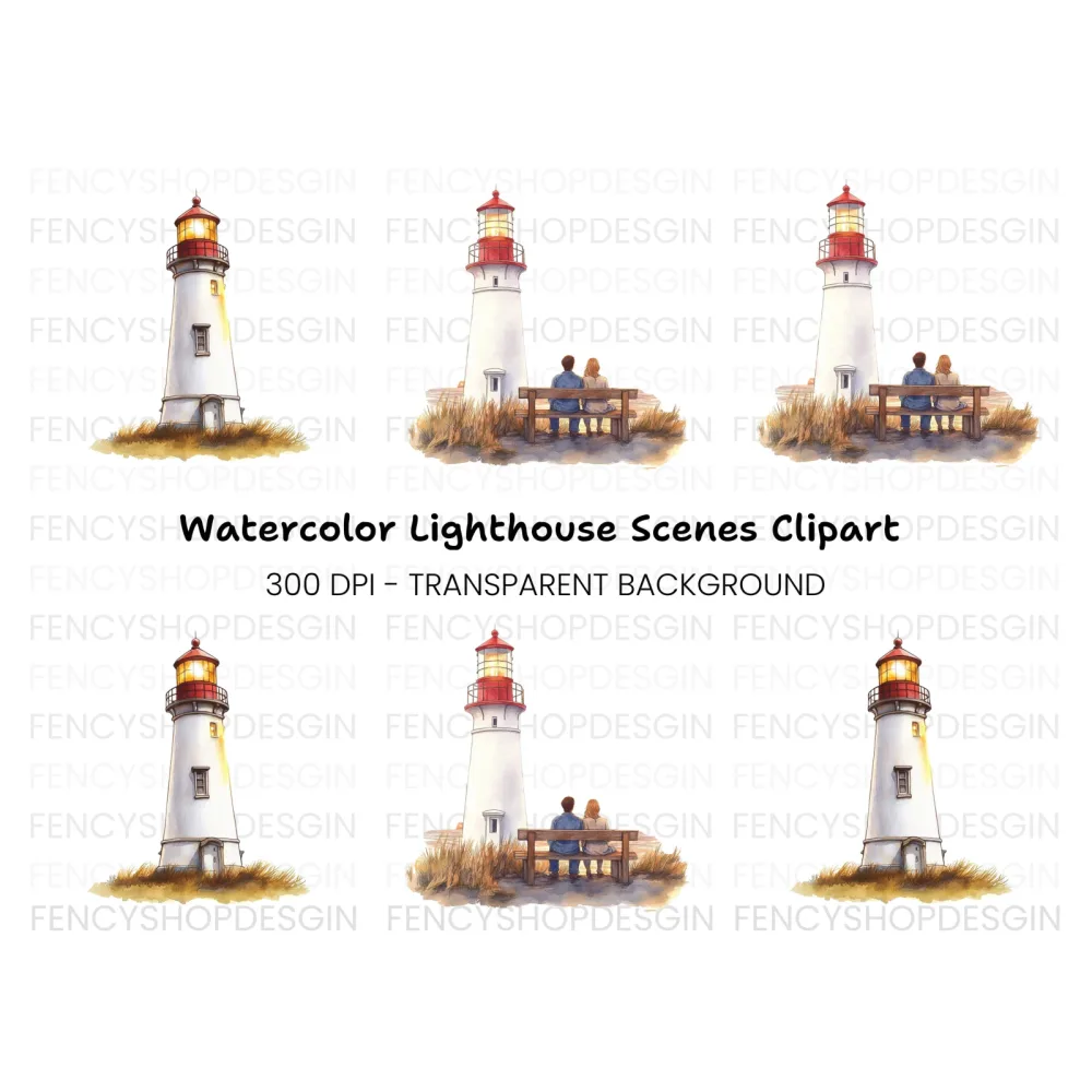 Lighthouse Couple Bench Clipart Bundle