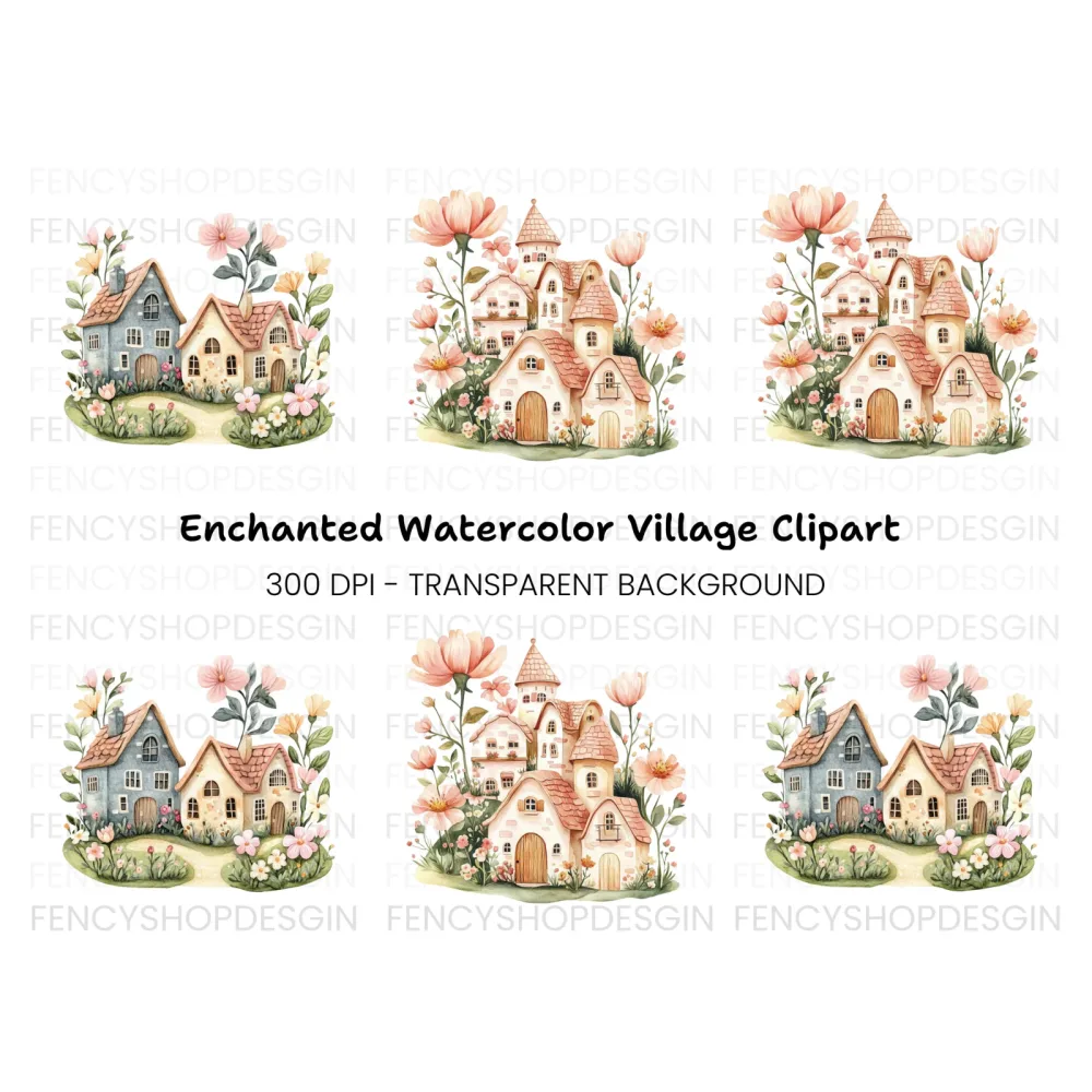 Enchanted Floral Houses Clipart Bundle