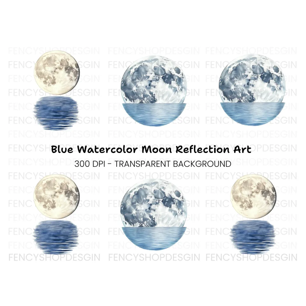 Moon Water Reflection Clipart Bundle