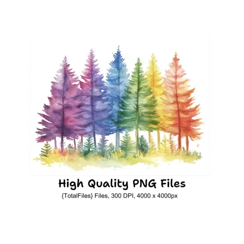 Rainbow Pine Tree Clipart Bundle