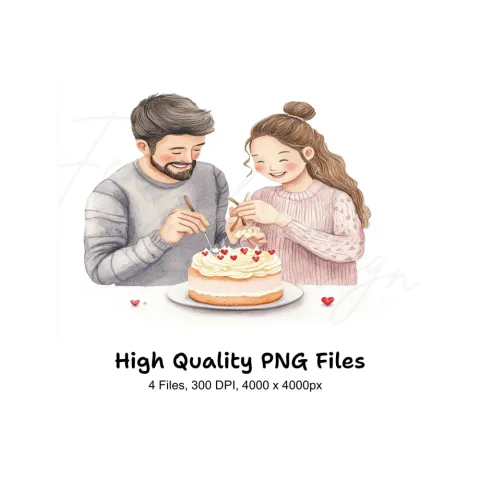 Couple Decorating Cake Clipart Bundle
