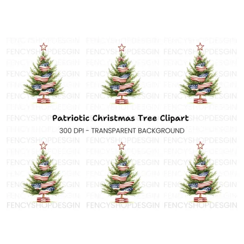 Patriotic Christmas Tree Clipart Bundle