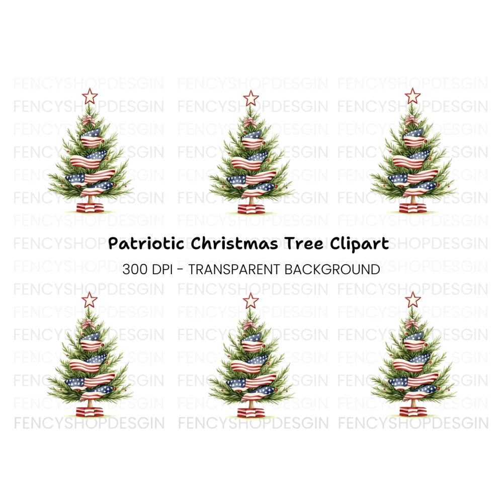 Patriotic Christmas Tree Clipart Bundle
