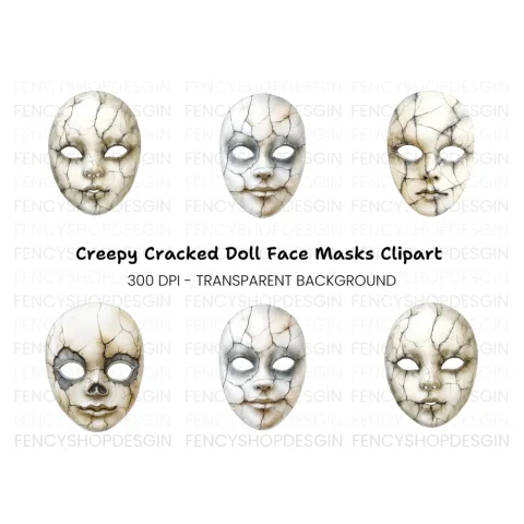 Cracked Porcelain Masks Clipart Bundle