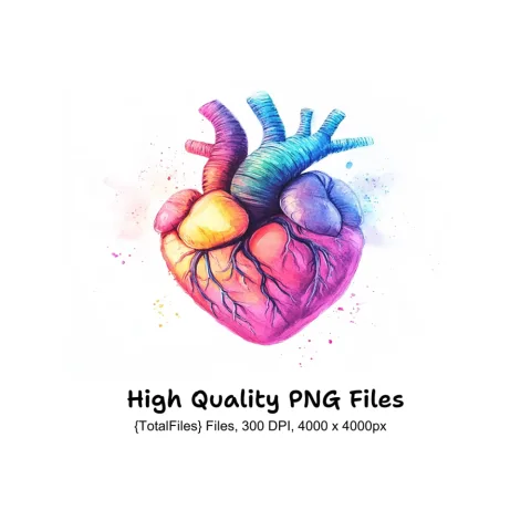 Colorful Anatomical Heart Clipart Bundle