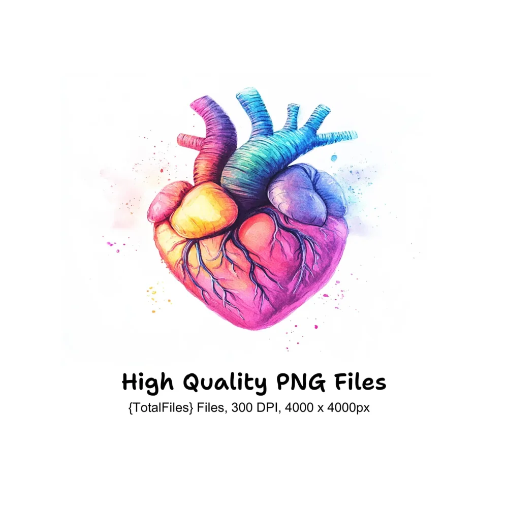 Colorful Anatomical Heart Clipart Bundle