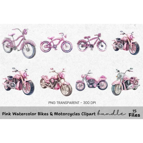 Pink Motorcycles Clipart Bundle