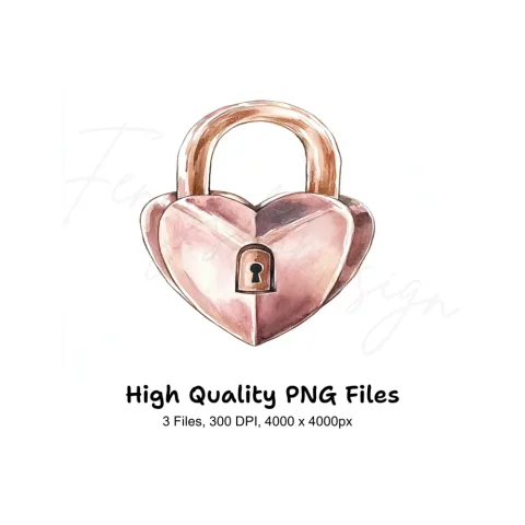 Rose Gold Heart Padlock Clipart Bundle