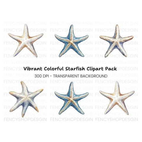 Blue and White Starfish Clipart Bundle