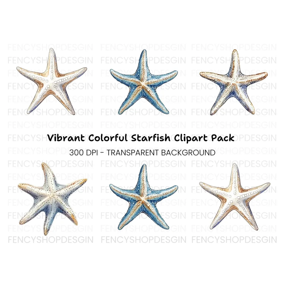 Blue and White Starfish Clipart Bundle