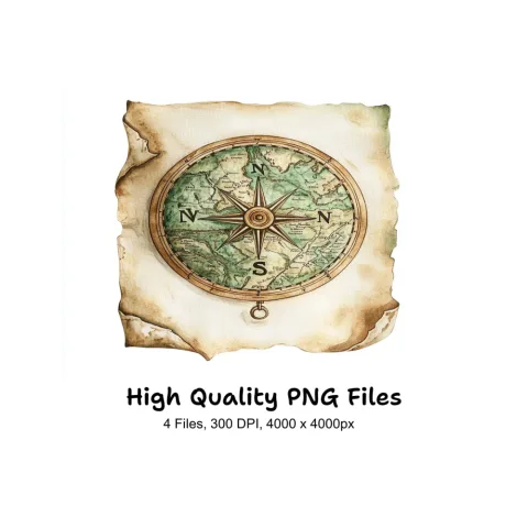 Vintage Compass Map Clipart Bundle