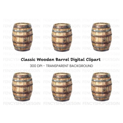 Classic Wood Barrel Illustration Clipart Bundle