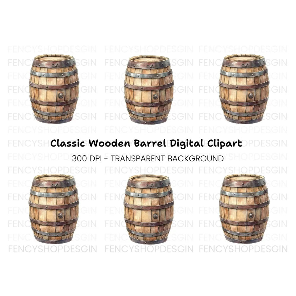 Classic Wood Barrel Illustration Clipart Bundle