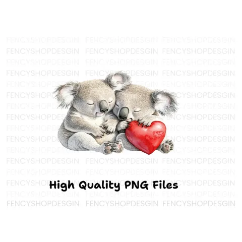 Cute Koala Couple with Red Heart Clipart Bundle