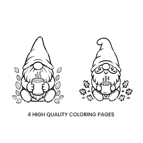 Autumn Gnomes with Hot Drinks Coloring Books