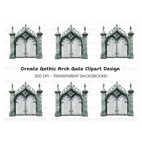 Vintage Cemetery Gate Clipart Bundle