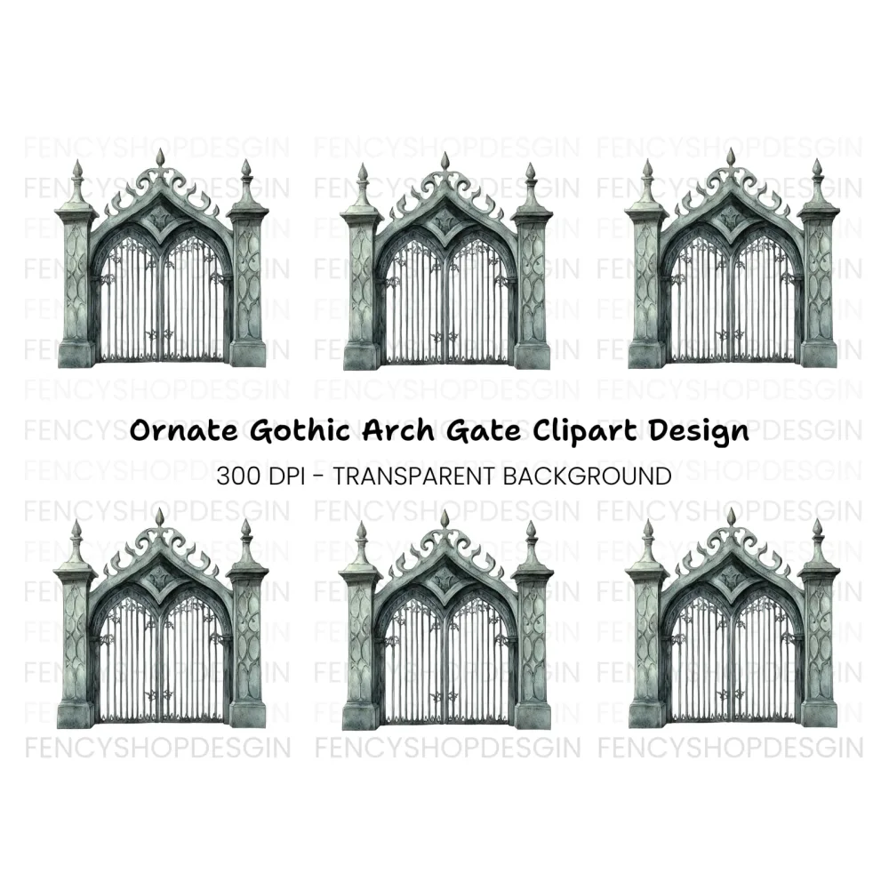 Vintage Cemetery Gate Clipart Bundle
