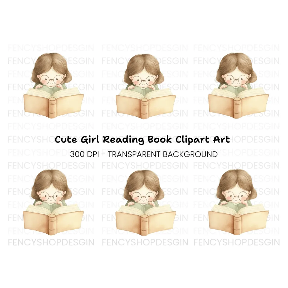 Cute Girl Reading Book Clipart Bundle