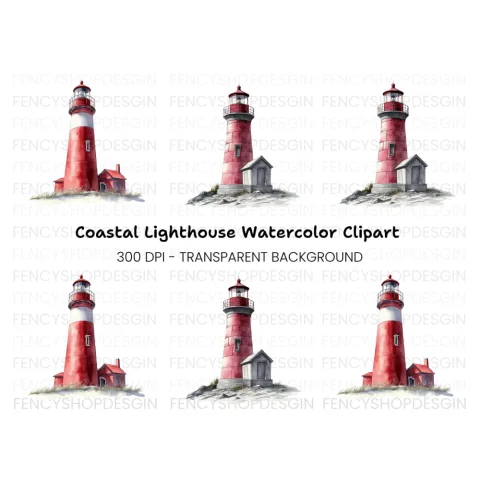 Red Lighthouse Clipart Bundle