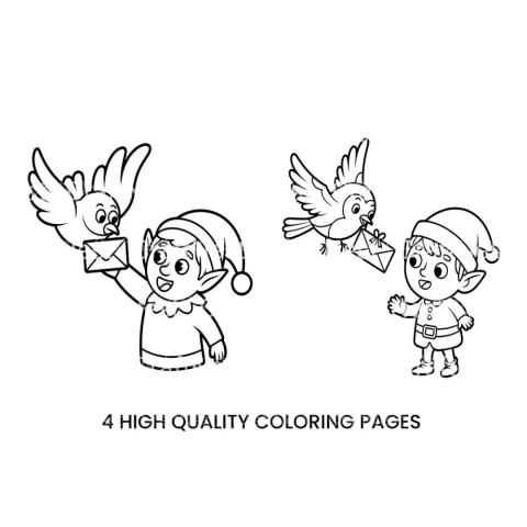 Christmas Elf with Bird Coloring Books