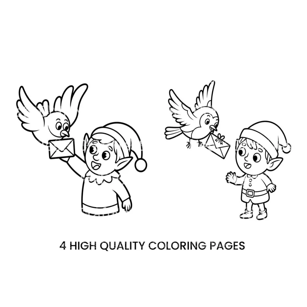 Christmas Elf with Bird Coloring Books
