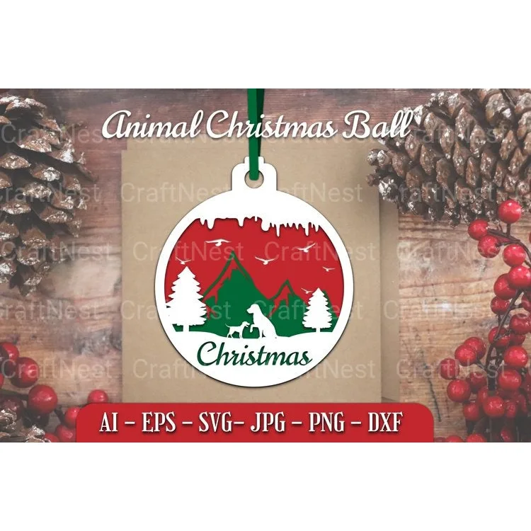 Animal Christmas Ball Papercut SVG