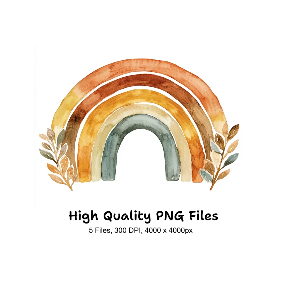 Autumn Floral Rainbow Clipart Bundle