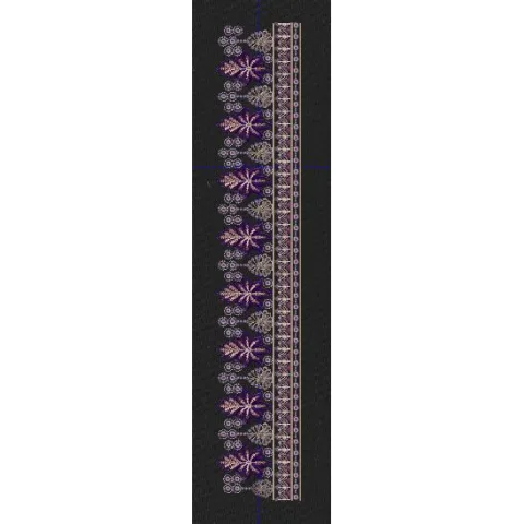 Royal Purple Buta Tree Border Black & Purple Gold Embroidery Design