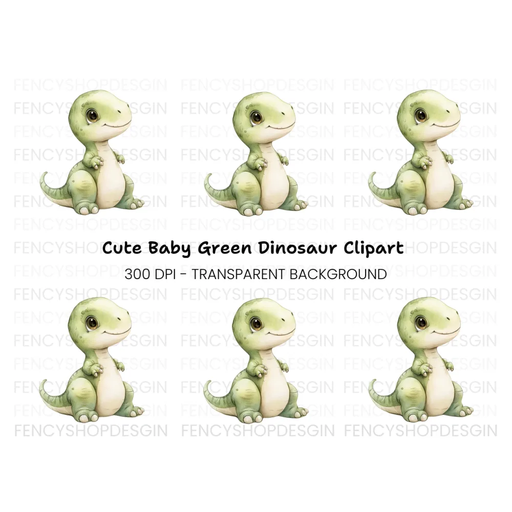 Adorable Green Baby Dinosaur Clipart Bundle