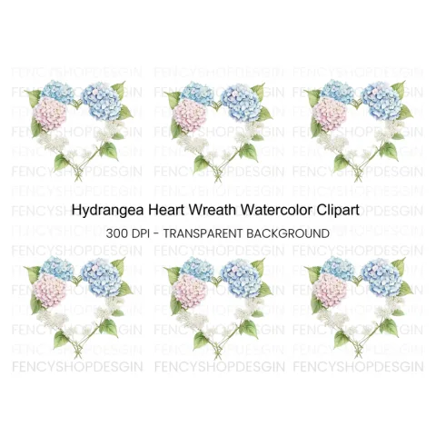 Hydrangea Heart Wreath Clipart Bundle