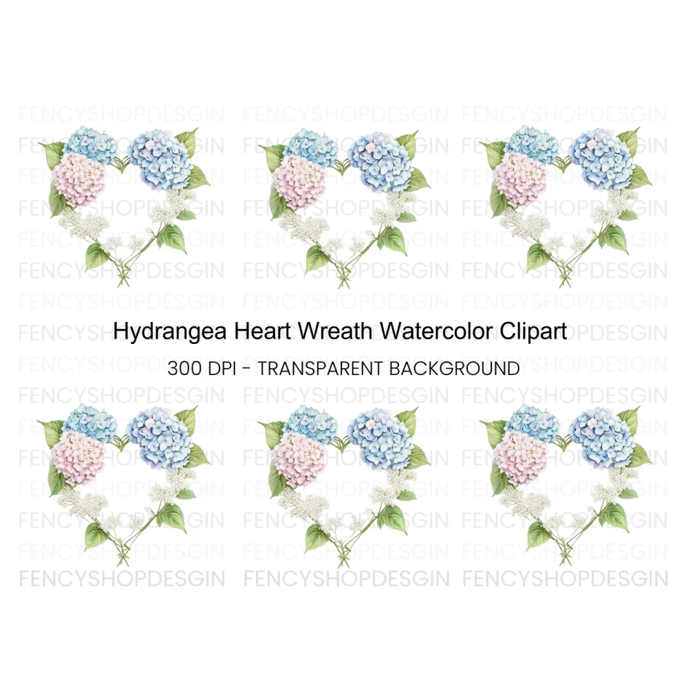 Hydrangea Heart Wreath Clipart Bundle