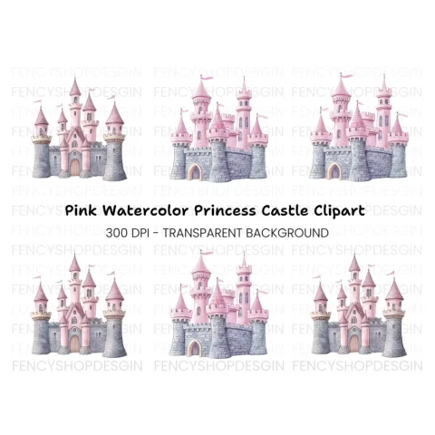 Pink and Gray Fantasy Castle Clipart Bundle