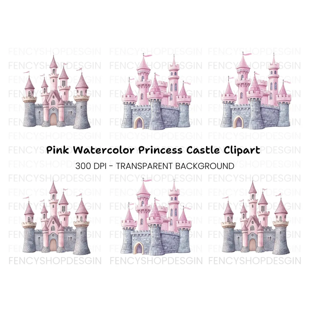 Pink and Gray Fantasy Castle Clipart Bundle