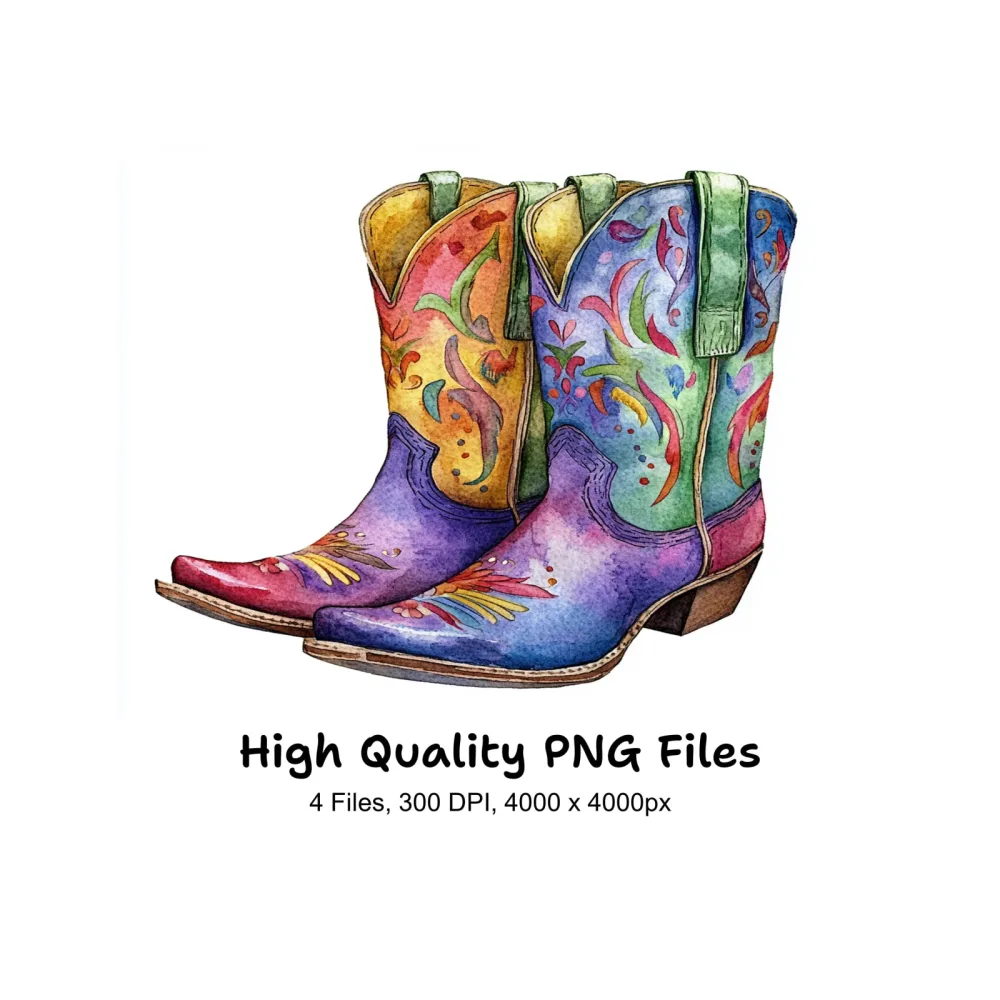 Boho Cowboy Boots Clipart Bundle