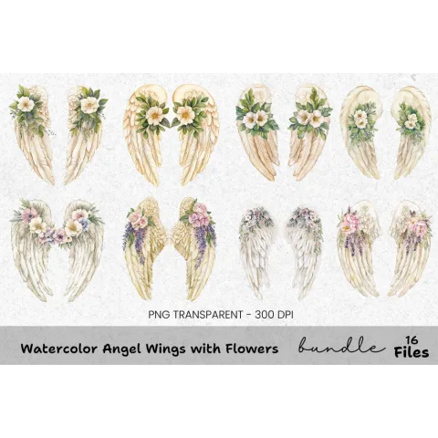 Angel Wings and Flowers Clipart Bundle