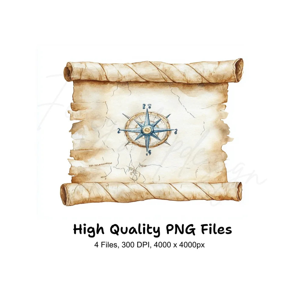 Vintage Scroll Maps Clipart Bundle