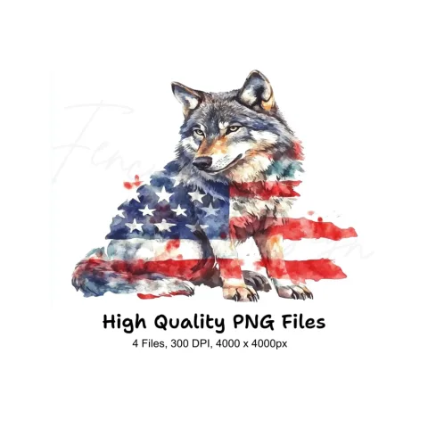 Patriotic Wolf Clipart Bundle
