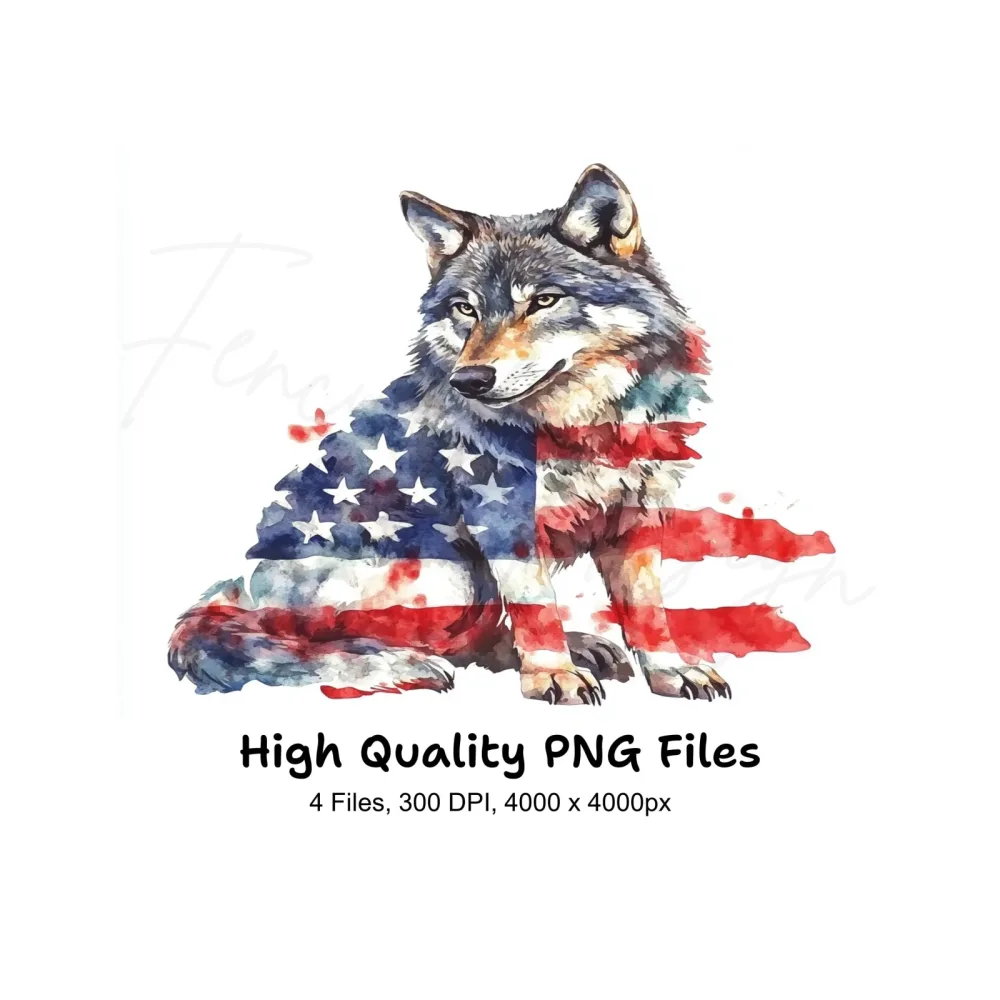 Patriotic Wolf Clipart Bundle