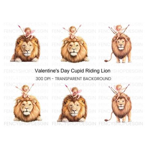 Cute Cupid Riding Lion Clipart Bundle