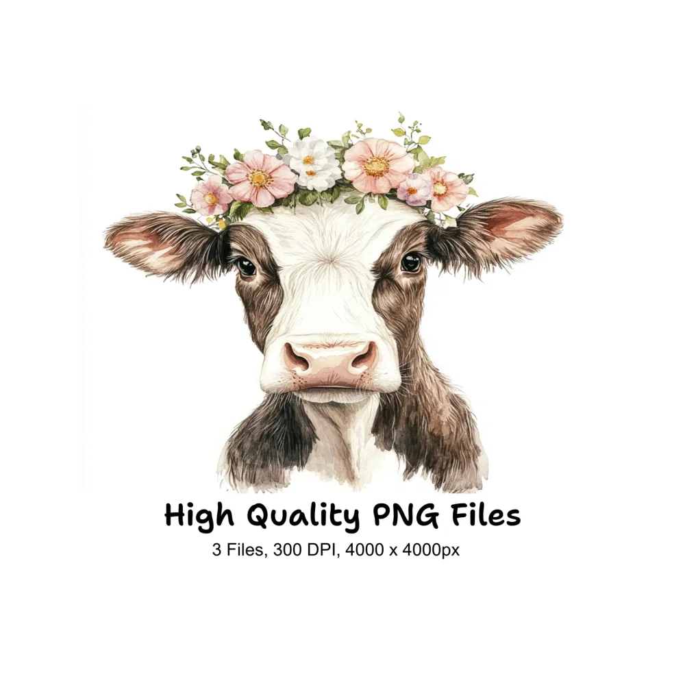 Floral Crown Cow Clipart Bundle