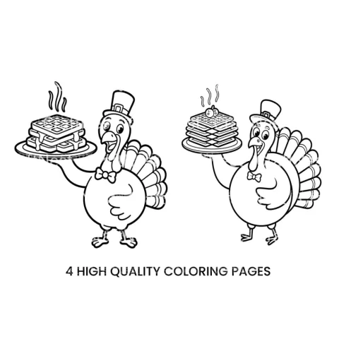 Cute Turkeys with Waffles Coloring Books